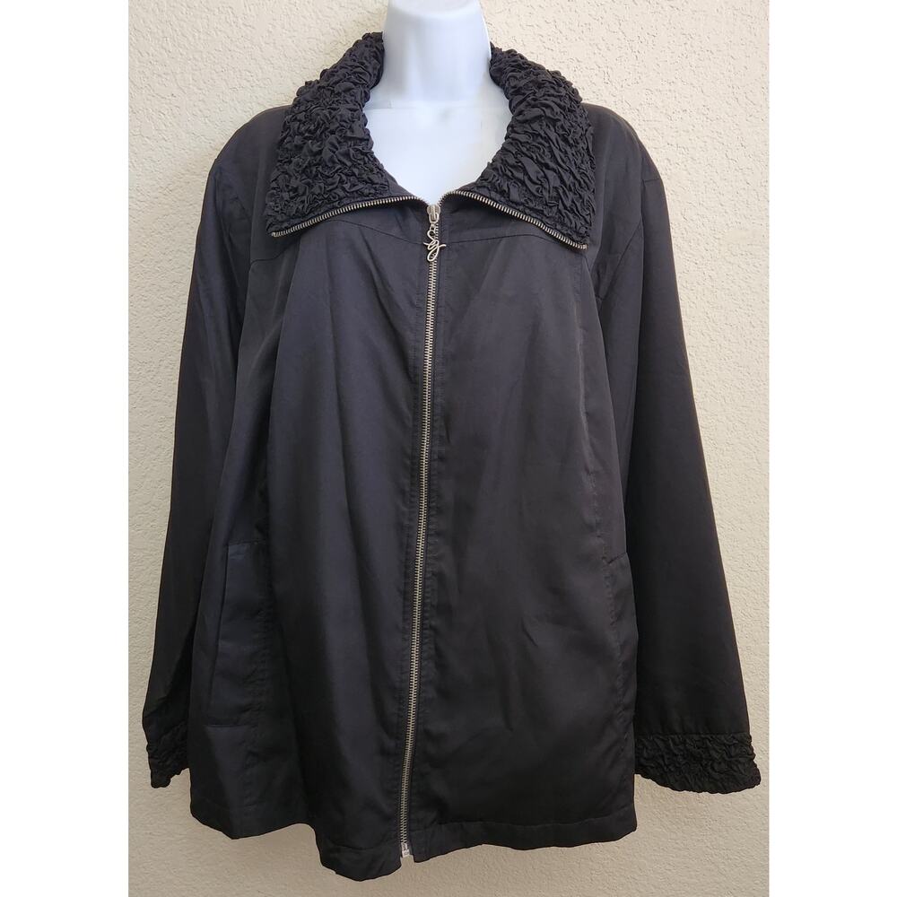 Susan Graver Black Puckered Material Collar Full Zip Lightweight Jacket 3X Plus